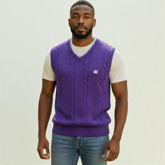 Southpole Purple Cable Knit Sweater Vest V Neck Y2K Street Preppy Size Large - Picture 2 of 8